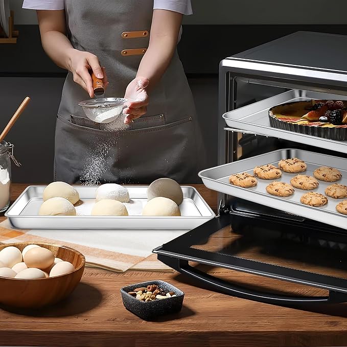 Homikit 3 Pack Stainless Steel Quarter Sheet Pan Set for Toaster Oven | 10 x 12 Inches Small Baking Sheets, Metal Cookie Pans, Flat Bacon Tray, Non Toxic, Non Stick, Rust Free, Dishwasher Safe - Image 4