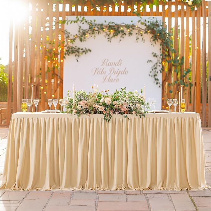 3 Pack Deep Champagne Polyester Table Clothes for 6 Foot Rectangle Tables, Wrinkle Free Fitted Table Cover with Pleated Ruffle Table Skirt for Party Baby Shower Wedding Birthday Event Display - Image 6