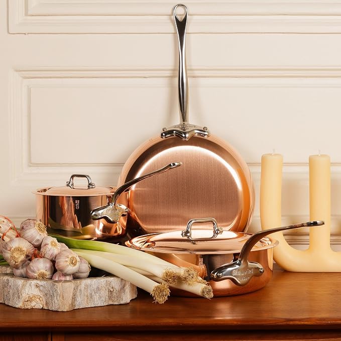 Mauviel M'Heritage 150 S 1.5mm Polished Copper & Stainless Steel Saute Pan With Lid and Cast Stainless Steel Handle, 5.9-qt, Made In France - Image 3