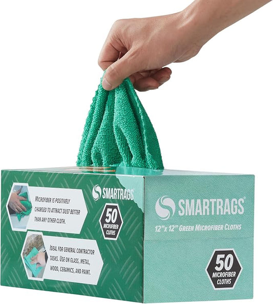 Arkwright Smart Rags Microfiber Cleaning Cloths, Pack of 50 in a Box, Lint Free 180 GSM Reusable Towels for Auto, Office and Household Cleaning, 12 x 12 in, Green by Arkwright