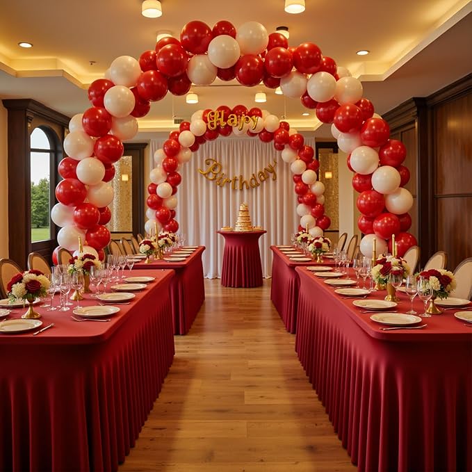 3 Pack Burgundy Spandex Tablecloth for 8 Foot Rectangle Tables, Wrinkle Free Fitted Table Cloth Cover 8ft Maroon Stretchy Tablecloths with Skirt for Parties Weddings Birthday Banquet Baby Shower - Image 4