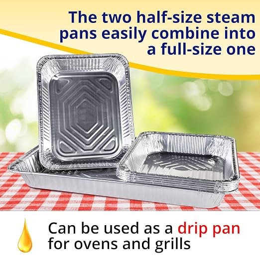IDL Packaging Half-Size Aluminum Steam Table Pans - Medium, 13" x 11" x 2" (Pack of 10) - Disposable Foil Pan for Grilling, Roasting, BBQ, Cooking, Baking, Freezing - Food-Safe Catering Supplies - Image 6