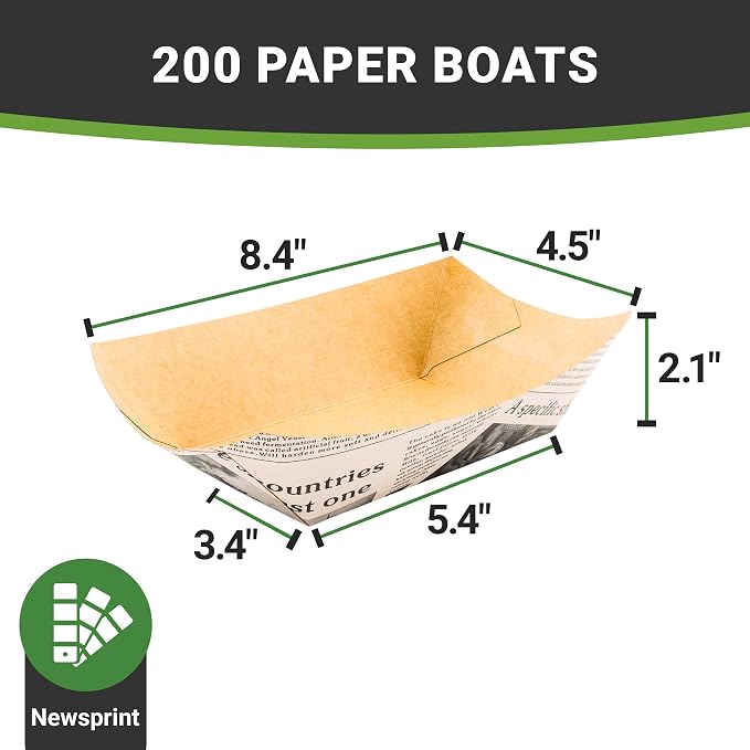 Restaurantware-Bio Tek 1 Pound Food Trays, 200 Disposable Paper Food Trays - Heavy-Duty, Greaseproof, Newsprint Paper Food Boats, For Snacks, Appetizers, Or Treats, Use At Parties Or Carnivals - Image 7