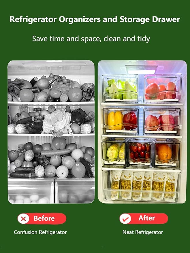 Refrigerator Organizers and Storage Drawer, Stackable Fruit Storage Containers for Fridge, Reusable Fridge Organizer fit for Kitchen Refrigerator and Restaurant Freezer (2 Drawers, Medium) - Image 3