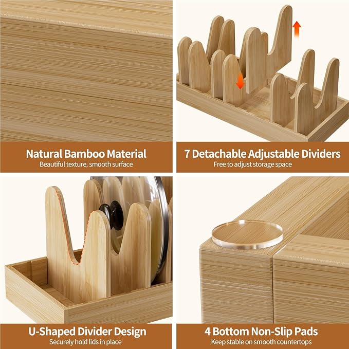 Housolution Bamboo Pot and Pan Lid Organizer Holder Storage Rack - Image 4