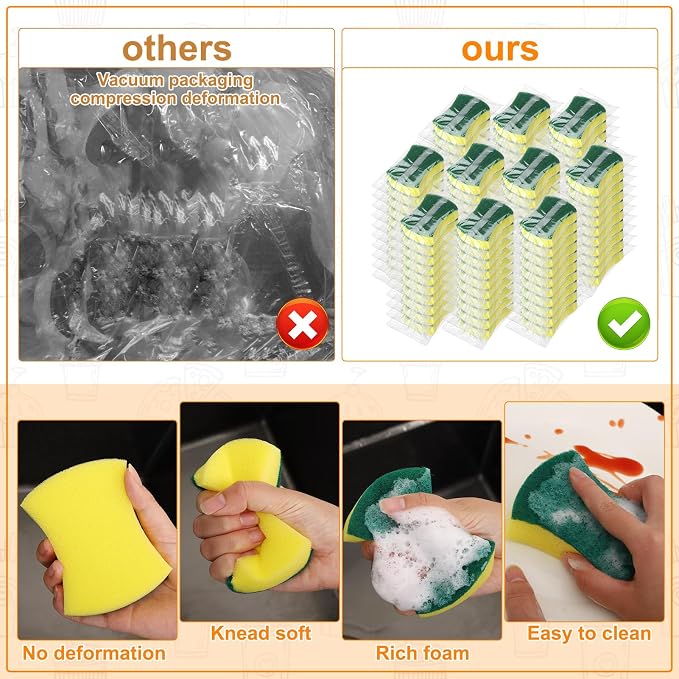 100 Pcs Individually Wrapped Sponges Uncompressed Green - Image 3