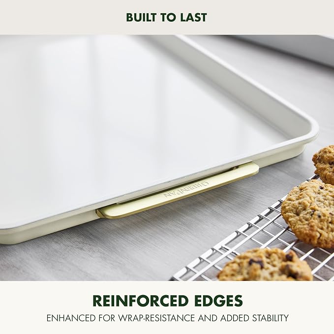 GreenPan Bakeware 13"x18" Half Baking Sheet Pan, Ceramic Nonstick Baking Pan, PFAS & BPA Free, Gold Handles, Durable Steel, Versatile & Space Saving Ovenware, Freezer to Oven Dish, Cream - Image 5