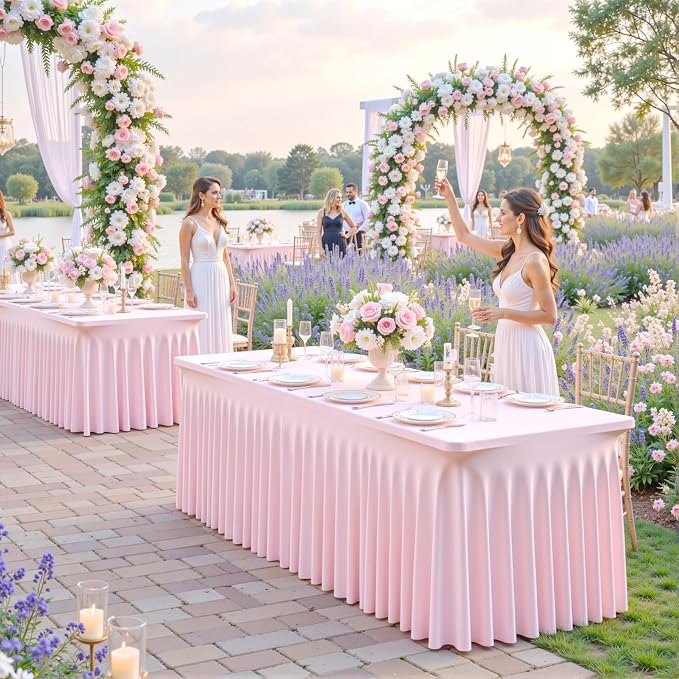 2 Pack Pink Table Cloth for 8 Foot Rectangle Tables Spandex Fitted Tablecloth 8ft Stretch Table Covers Skirt Pink Banquet Tablecloths Wrinkle Free Tablecloth for Party Wedding Birthday Event - Image 8