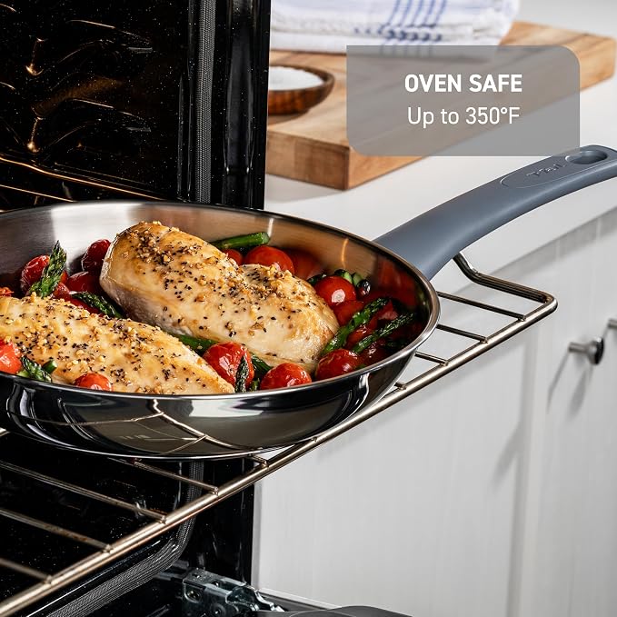 T-fal Essentials Stainless Steel Sauce Pan with Lid 3.2 Quart, All Cooktops Including Induction, Oven Safe 350F, Multipurpose Saucepan, Chef's Classic Pot,Measuring Marks, Dishwasher Safe Silver/Blue - Image 6