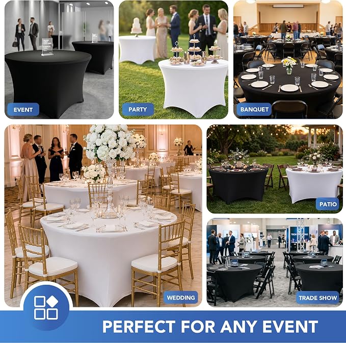 Fitted Round Table Covers 5ft-Spandex Elastic Stretch White Table Cloths - Image 3