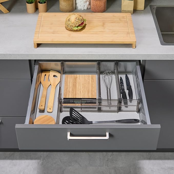 Relaxdays Drawer Divider, 8-Piece Set, Adjustable Length from 28 to 53.5 cm, Kitchen Storage, Organiser, Plastic, Clear, 8 x 28 x 2.5 cm - Image 2