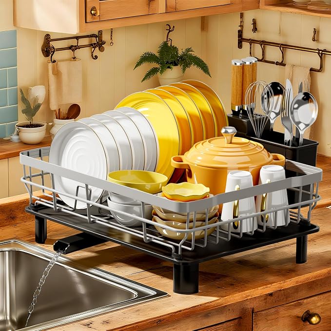 MOUKABAL Dish Drying Rack with Drainboard for Kitchen Counter, Grey by MOUKABALGREATHELPER