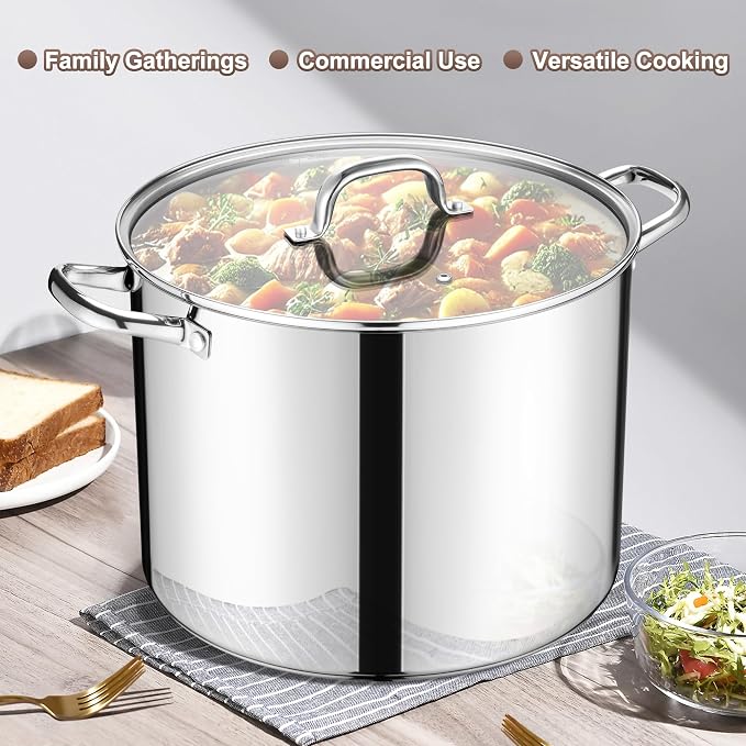 E-far 20 Qt Large Stock Canning Pot, Stainless Steel Stockpot with Lid for Boiling Cooking Soup Stew, Heavy Duty Tri-Ply Bottom Works w/Induction, Commercial Grade & Dishwasher Safe - Image 5