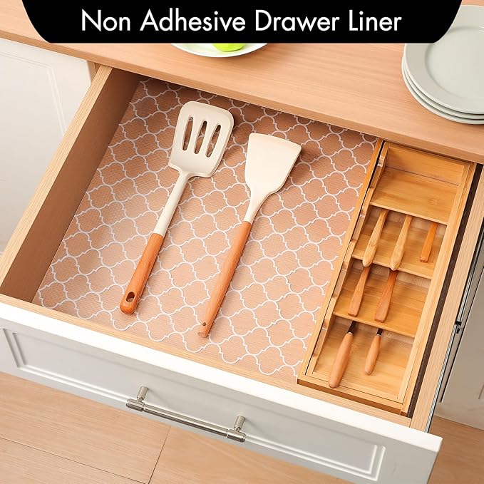 Cooyes Shelf and Drawer Liners for Kitchen Cabinets, Non Adhesive Cabinet Liner, EVA Waterproof Durable Non-Slip Drawer Mats for Shelves, Fridge, Storage, Kitchen Cupboards – Modern Pattern - Image 2