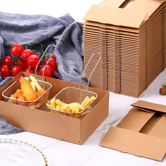 Potchen 400 Pcs Kraft Food Trays 4 Corner Pop up Food Tray Disposable Foldable Cardboard Movie Night Snack Trays Party Container Box for Holding Drink at Stadiums or Theaters (Brown) - Image 5