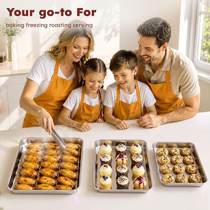 % Baking Sheet Set of 3: Stainless Steel Cookie Sheets for Baking | ././  Baking Pans Set - Dishwasher Safe, Rust Resistant - Mirror Finish, Non Toxic & BPA Free - Image 8