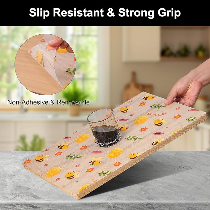 Cooyes Shelf Liner – Non-Slip Cabinet & Drawer Liner for Kitchen – Non-Adhesive Waterproof Shelf Paper with Modern Pattern – Durable EVA Cabinet Mat – Easy to Cut (Amber,20" W x 360" L) - Image 2
