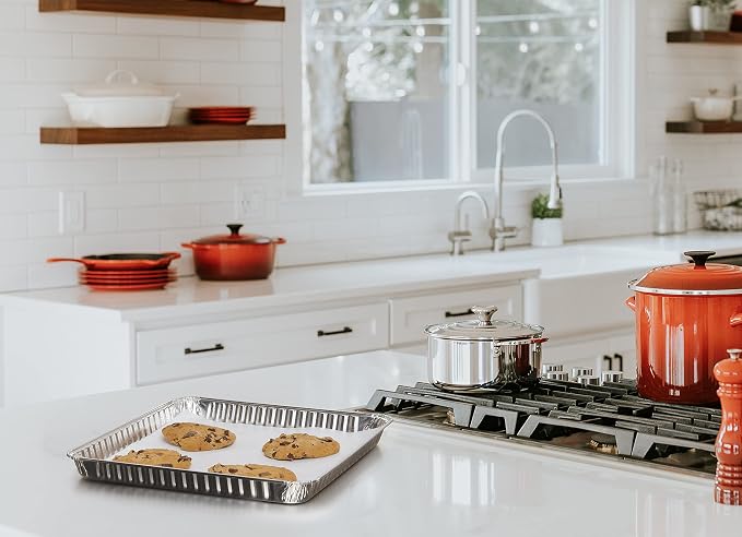 (200 Pack) 1/4 Size Cookie Sheet Baking Cake Pans l 12.8” x 8.9” Disposable Aluminum Foil Trays l Premium Heavy Duty Nonstick Baking Sheets Reusable - Image 7