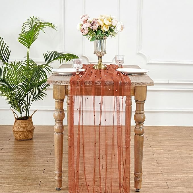 Pearl Gauze Table Runner Tulle Fabric 10ft Seasonal Dessert Ceremony Decor - Image 5