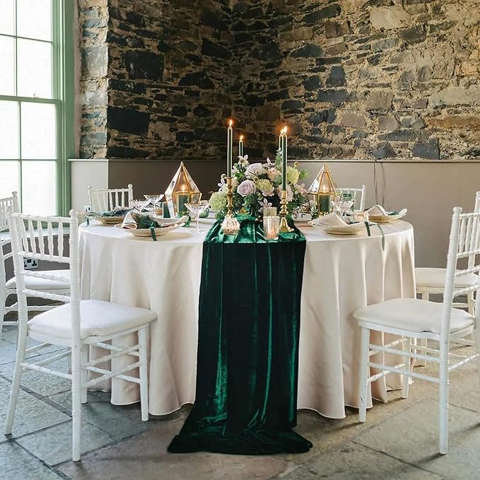 Luxurious Velvet Table Runner, 10ft Wedding Reception Decorations, 20x120inch Soft Velvet Fabric, Table Linen Overlay, Wedding Table Runners (Emerald Green, 20X120inch, 5pack) - Image 2