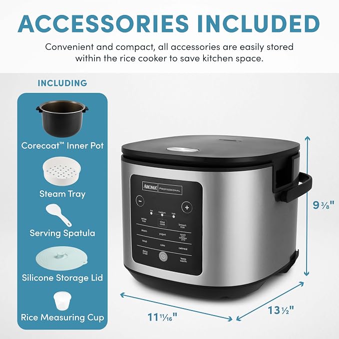 AROMA® 20-Cup Slow Cook Rice Cooker and Brown Rice Cooker with Lift-Out Pot Handles and Silicone Storage Lid — PFAS-Free CoreCoat™ Ceramic - Image 7