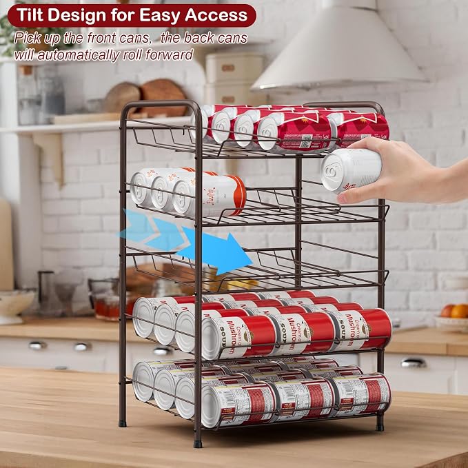 Can Rack Organizer Soda Can Storage Drink Holder for Pantry, Rustic Brown | 17*11*25 in, Metal, 5 Tier, Holds Up to 60 Cans, Tilt Design, Freestanding, Soda Can Dispenser, for Kitchen/Pantry/Cabinet - Image 4