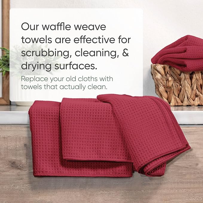 Kitchen Towels - Microfiber Waffle Weave Towels | Absorbent, No Lint, Thick, Reusable, Commercial, Soft, Hand, Tea, Glass, Bar, Sublimation Blank, Polyester Cloths (Red, 16 x 16 (6 Pack)) - Image 5