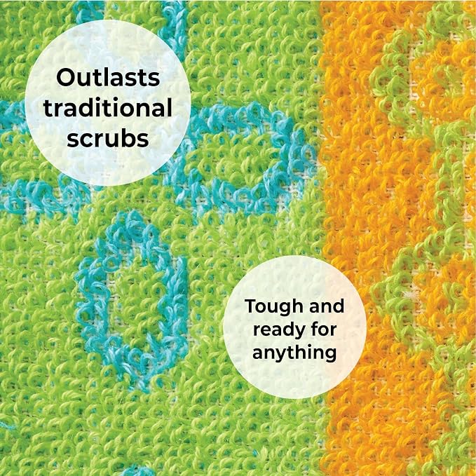 Skoy Scrub, 4-Pack Reusable, Non-Scratching Dish Scrubber for Kitchen and Household Cleaning, Planet-Friendly, Dishwasher Safe Soft Scrub, Assorted Colors and Designs - Image 5