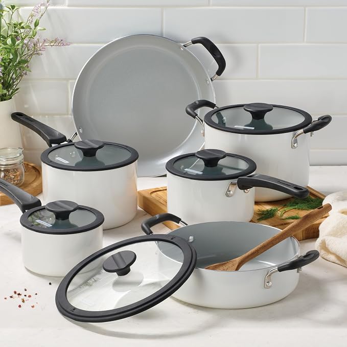 Tramontina Ceramic Non Stick 11-Piece Nesting Pots and Pans Set - White - Image 2