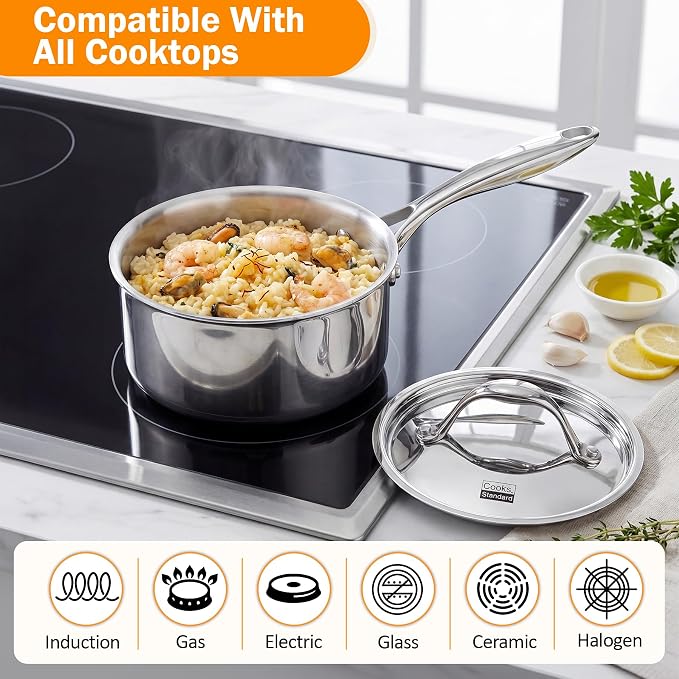 Cooks Standard 1.5 Quart Multi-Ply Clad Stainless Steel Saucepan with Lid - Image 5