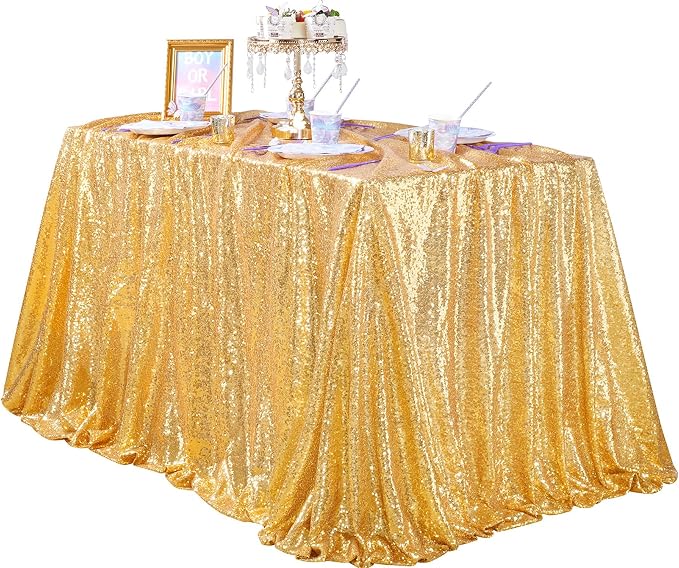 QueenDream Gold Table Cloth Party Decorations: Sequin Fabric 90x90 Inch by QueenDream