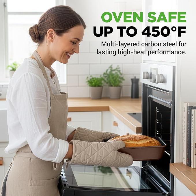 NutriChef 8-Piece Nonstick Stackable Bakeware Set - PFOA, PFOS, PTFE Free Baking Tray Set w/Non-Stick Coating, 450°F Oven Safe, Round Cake, Loaf, Muffin, Wide/Square Pans, Cookie Sheet (Brown) - Image 3