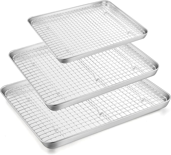 TeamFar Baking Sheet with Rack, Stainless Steel Sheet Pan-17.6/16/12.5 Inch | Cookie Sheets Baking Trays and Cooling Racks for Cooking, Non-Toxic & Heavy Duty, Dishwasher Safe, 6 PCS (3 Pans + 3 Racks) by TeamFar