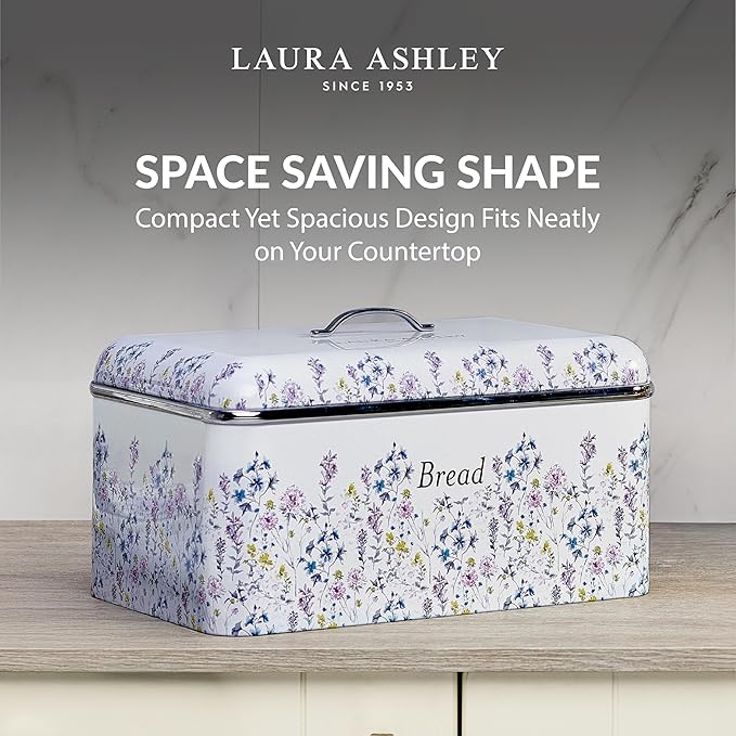 Laura Ashley Wild Meadow Large Bread Box for Kitchen Countertop - Breadbox | Durable Bread Storage Container, Food Grade Metal Bread Bin, Removable Lid, Keep Bread Fresh, Rust Resistant, Easy to Clean - Image 6