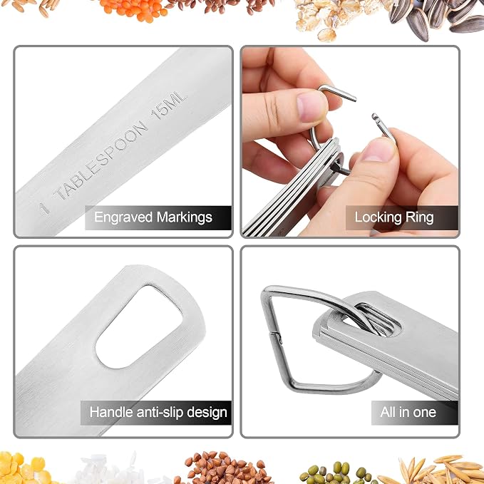 Measuring Cups and Spoons Set, 18/8 Stainless Steel Measuring Cups and Spoons Set for Kitchen & Baking, Heavy Duty Metric & US 8 Measure Cups & 9 Spoons & 1 Leveler - Image 7