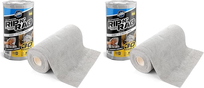 The Rag Company - Rip N' Rag Multi-Purpose Reusable Microfiber Towels for Home, Office, Garage, RV and More - 30 Count Roll - Premium 70/30 Blend - 200gsm (Pack of 2) by TheRagCompany