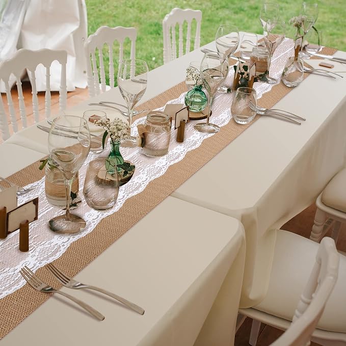 Chumia 12 Pack Burlap Table Runners with Lace 12 x 72 in, Elegant Style - Image 5