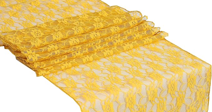 VDS Pack of 12 Floral Lace Table Runners Centerpiece Cloth Linen for Wedding Bithday Graduation Engagement Ceremony Events Party Banquets Table Decoration (12x108 inch) (Yellow Gold) - Image 3