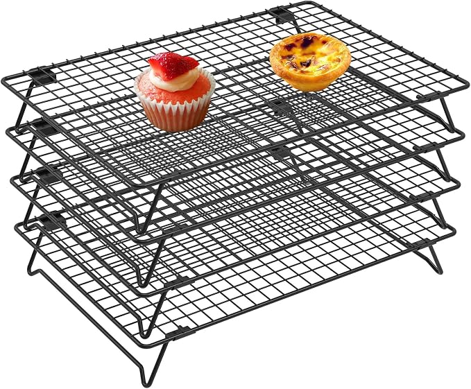 8Pcs Cooling Racks for Cooking and Baking, 8-Tier Stackable Roasting Rack, 13.4 x 9.4 Inch Carbon Steel Baking Rack for Oven Cooking, Roasting, Grilling Making Jerky (Black, 8Pcs) by HJJWNDDNG