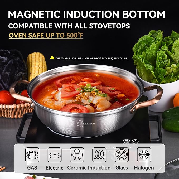 LOLYKITCH 3.5-Quart Stainless Steel Kadai with Lid | 11-Inch Hotpot Pot - Image 3
