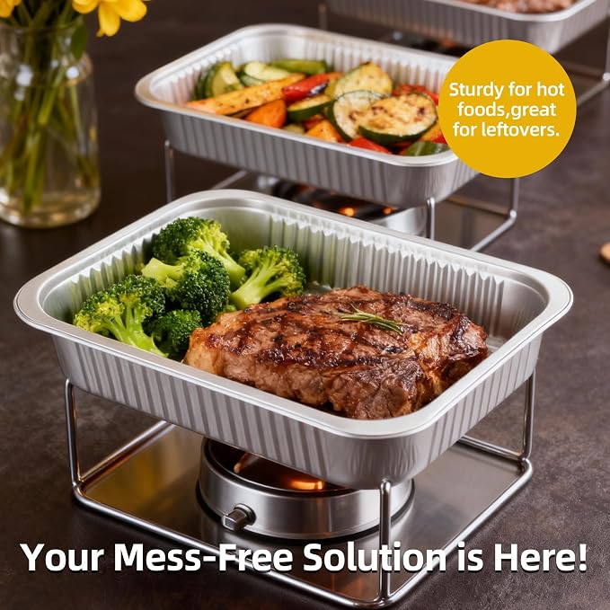 Aluminum Foil Pan with Lids, Heavy Duty Disposable Aluminum Baking Pans | 14.57"×10.63" Steam Table Pans for Cooking, Heating, Storing, Prepping Roasting and Chafing (15 Pack Silver w/Lids) - Image 8