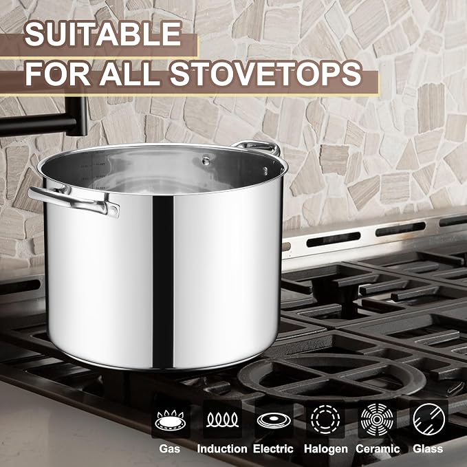 E-far 20 Qt Large Stock Canning Pot, Stainless Steel Stockpot with Lid for Boiling Cooking Soup Stew, Heavy Duty Tri-Ply Bottom Works w/Induction, Commercial Grade & Dishwasher Safe - Image 6