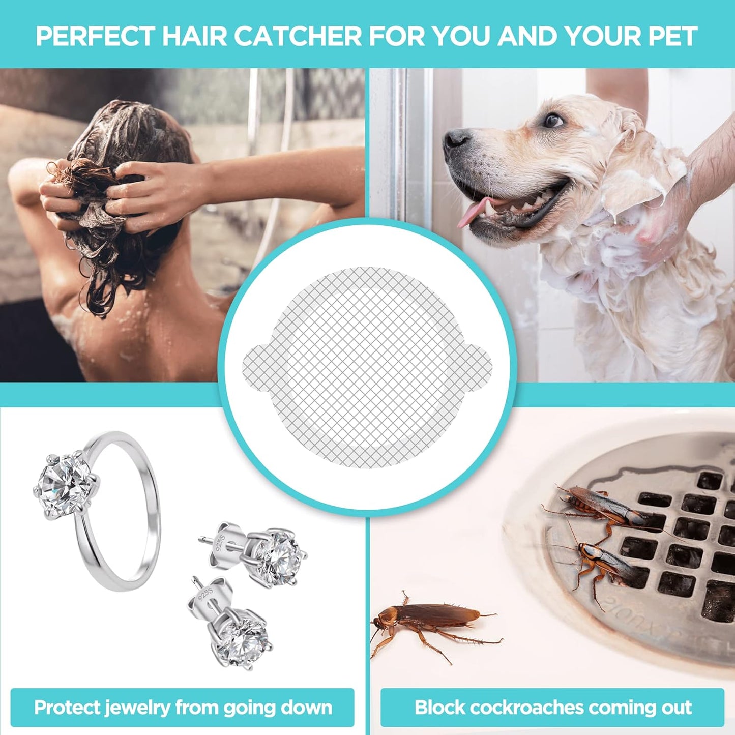 25 Pack, Disposable Shower Drain Hair Catcher Mesh Stickers