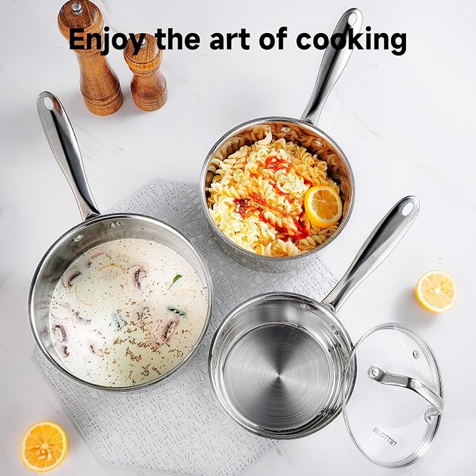 SLOTTET 1Qt & 2Qt Stainless Steel Sauce Pan Set with Lid,4 Pcs Non Stick Saucepan,Small Kitchen Pots,Induction Compatible,PFOA FREE - Image 6