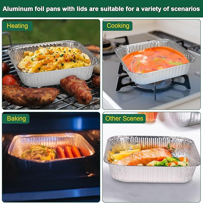 8x8 Aluminum Pans with Lids - 60 Pack Square Disposable Aluminum Foil Baking with Covers - Disposable Baking Pans for Air Fryer, Oven, Cooking - Image 3