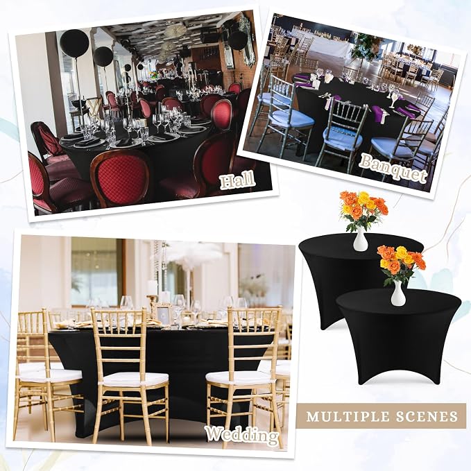 Peryiter 15 Pack Spandex Round Tablecloth Fitted Stretch Tablecloth Elastic Table Cover for Wedding Party Restaurant Banquet Cocktail and Halloween (Black,6 Ft,72inch) - Image 6
