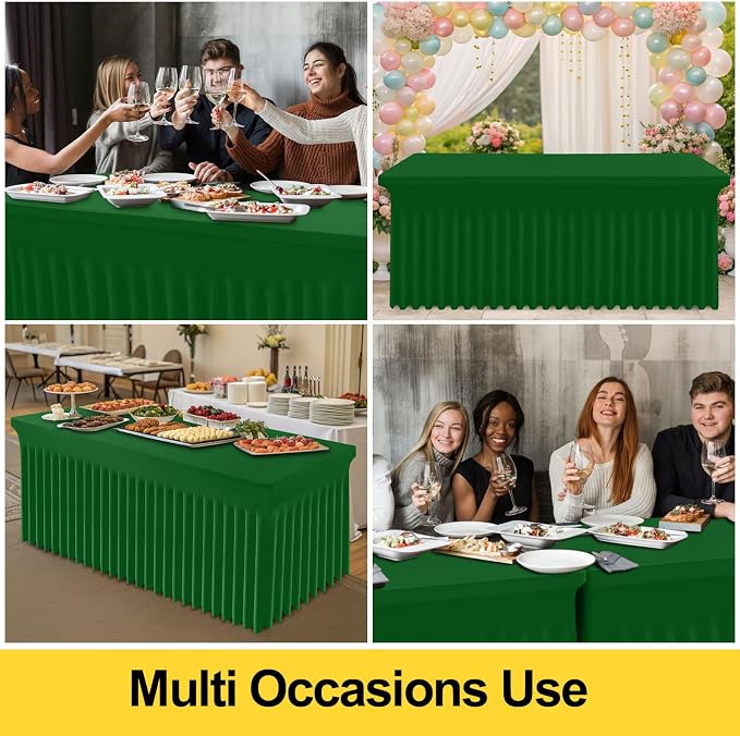Smiry Spandex Tablecloth 6 Pack, Elastic Fitted Stretch Tablecloth for 8FT Rectangle Tables, Waterproof Washable Table Cover Skirt for Wedding, Banquet & Parties (Emerald Green, 96Lx30Wx30H Inch) - Image 5