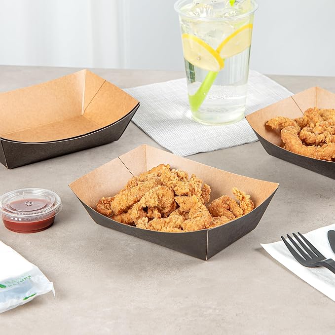 Restaurantware Black Paper lb Food Tray Boat, 7.1 x 5.7 in, 50 Pack - Image 6