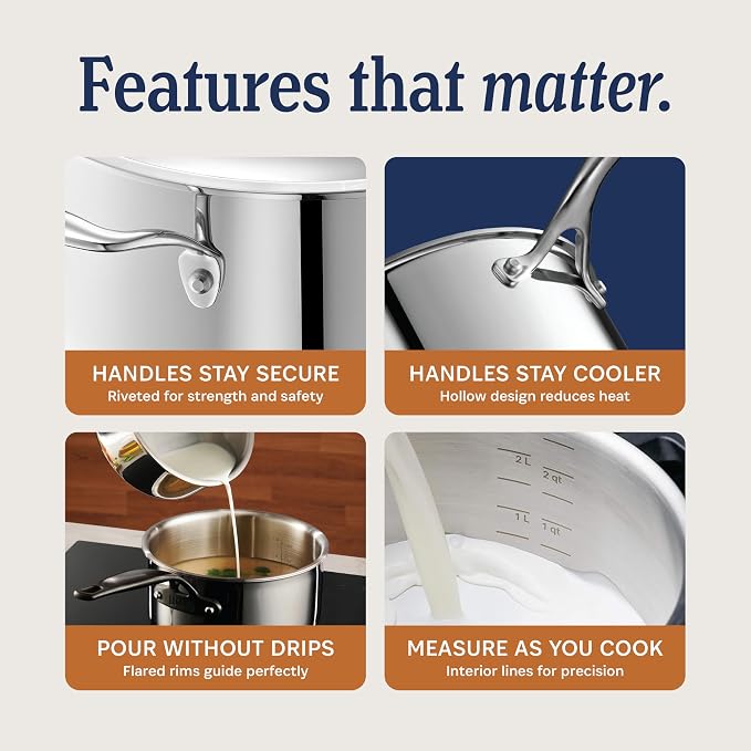 LEGEND COOKWARE 5-Ply Stainless Steel 3-Quart Sauce Pan with Lid - Induction Compatible, Oven Safe 800°F - Non-Toxic, No Coatings - Even Heating, Won't Warp - Built to Last Generations - Image 4