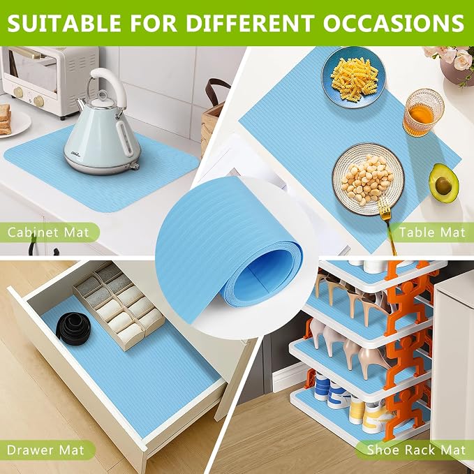 Shelf Drawer Liner for Kitchen Cabinets, Durable Pantry Shelving Liners for Tool Box Closet Refrigerator Non Stick Waterproof Plastic Cabinet Protector Liners Mat Washable, Blue 23.6 x 78.7 inches - Image 6